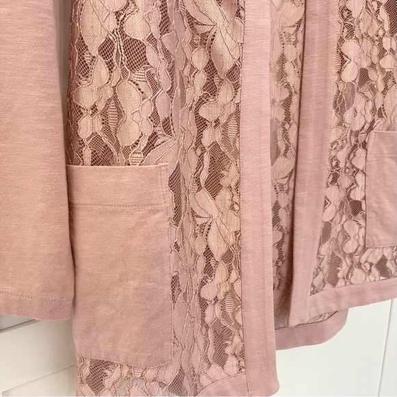 Logo by Lori Goldstein Lace and Knit Open Front Cardigan Dusty Rose Small NWOT - Picture 7 of 9